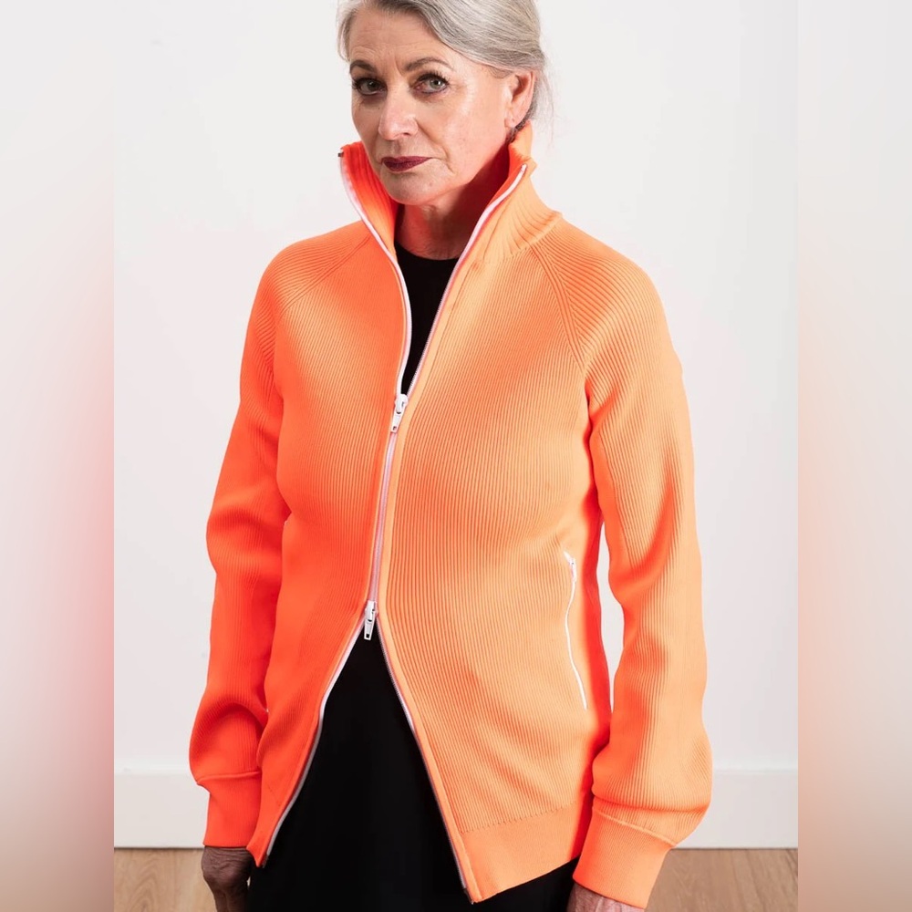 Tibi Neon Orange Ribbed Zip Jacket - Picture 4 of 14